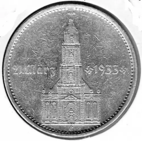 Jaeger 0356 - 5 Reichsmark 1934 F Garnisonskirche mit Datum Silbermünze Deutsches Reich