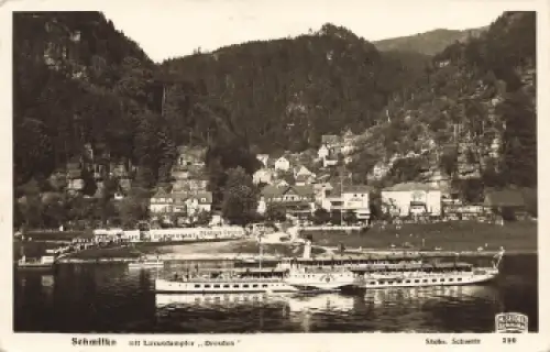 Elbdampfschiff "Dresden" vor Schmilka Sächsische Schweiz o 1935