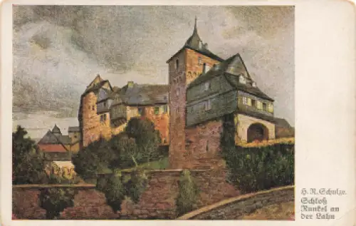 65594 Runkel Lahn Schloss Künstlerkarte H. R. Schulze  * um 1930