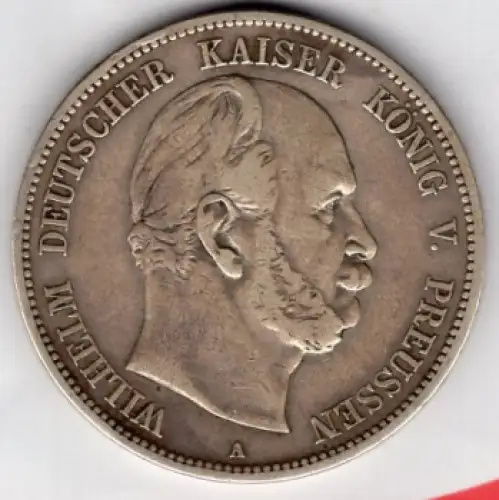 5 Mark PREUSSEN  1874 A Wilhelm I. Silbermünze