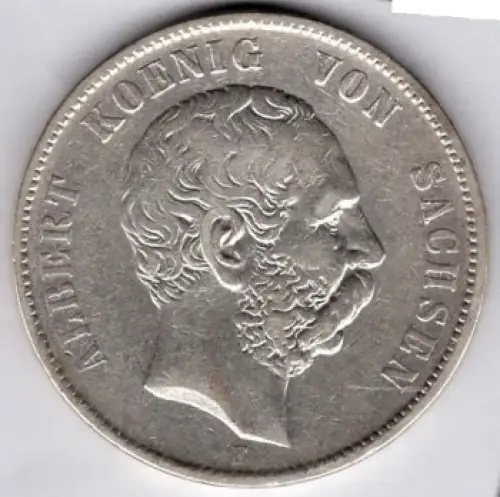 5 Mark Sachsen 1876 König Albert Silbermünze