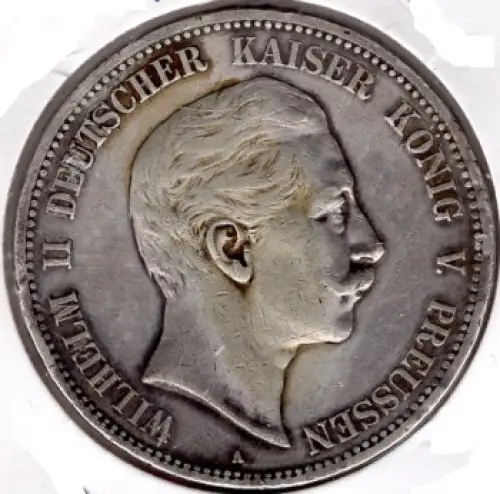 5 Mark PREUSSEN 1908 A Kaiser Wilhelm II Silbermünze