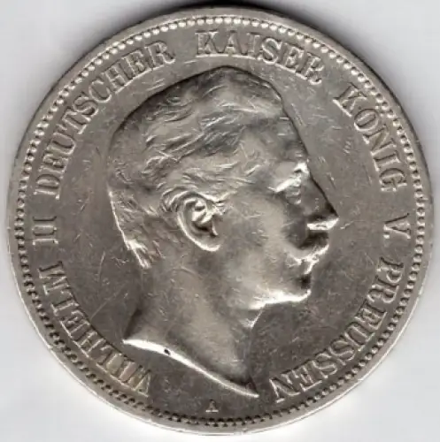 5 Mark PREUSSEN 1907 A Kaiser Wilhelm II Silbermünze 