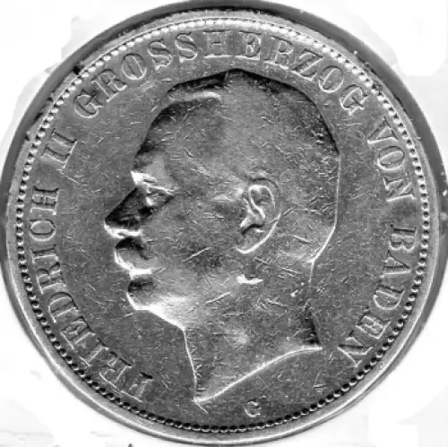 5 Mark Baden 1908 Grossherzog Friedrich II Silbermünze