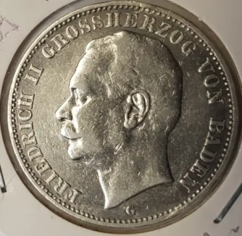 3 Mark Baden 1908 Friedrich II Silbermünze 