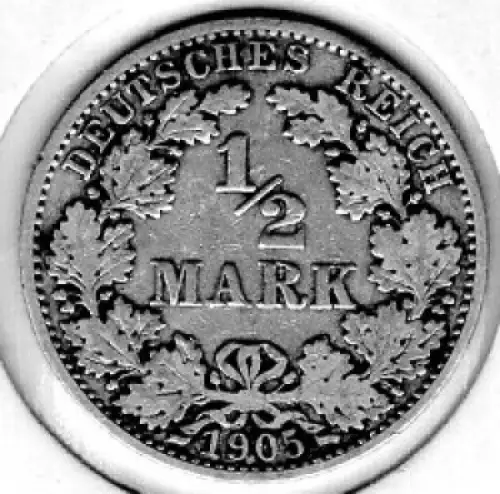 1/2 Mark 1905 A Deutsches Kaiserreich Silbermünze