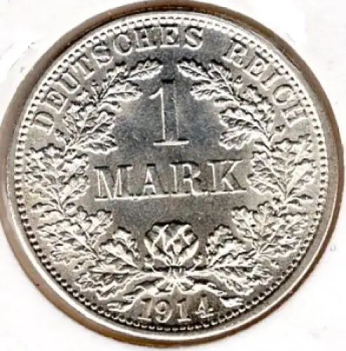 1 Mark 1914 F Deutsches Kaiserreich Silbermünze