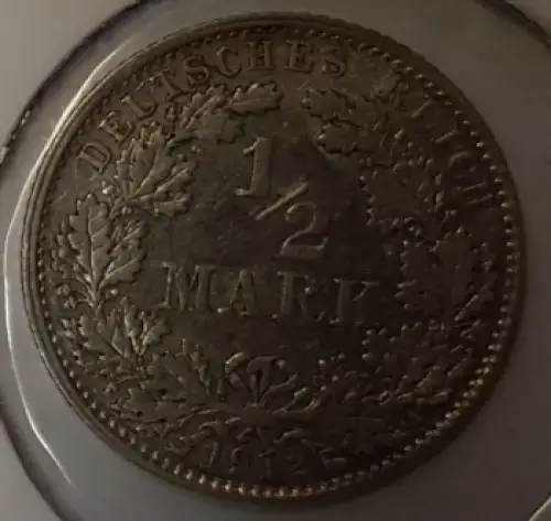 1/2 Mark 1912 D Deutsches Kaiserreich Silbermünze 