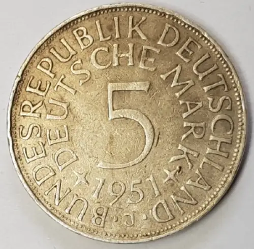 5 D-Mark 1951 J Silberadler BRD Jäger 38