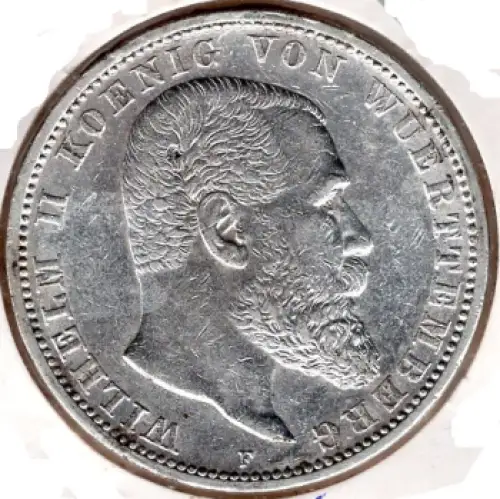 5 Mark 1907 Württemberg Wilhelm II Silbermünze