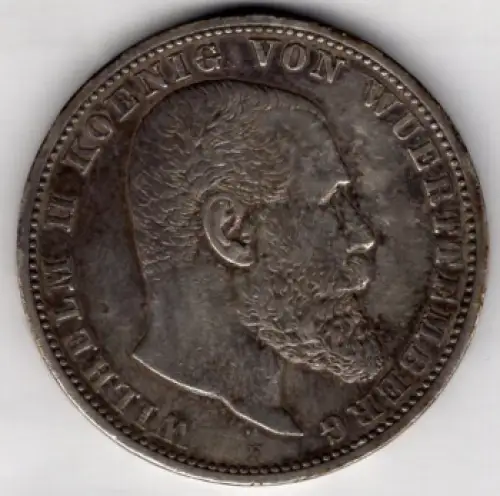 5 Mark 1908 Württemberg Wilhelm II Silbermünze