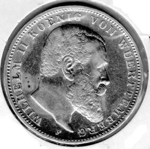 3 Mark Württemberg 1909 Wilhelm II Silbermünze