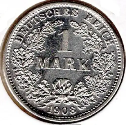 1 Mark 1908 D Deutsches Kaiserreich Silbermünze