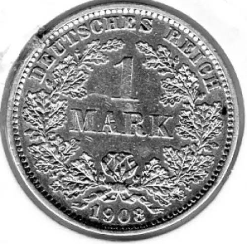 1 Mark 1908 E Deutsches Kaiserreich Silbermünze