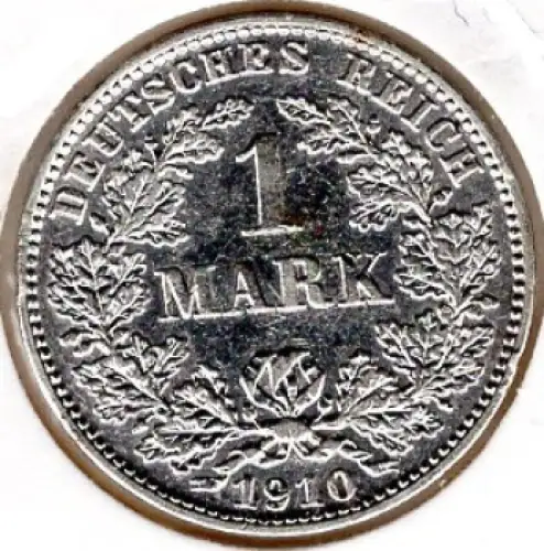 1 Mark 1910 E Deutsches Kaiserreich Silbermünze