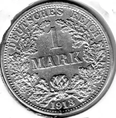 1 Mark 1913 F Deutsches Kaiserreich Silbermünze
