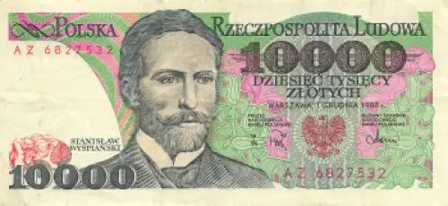 Polen 10000 Dziesiec Tysiecy Zlotych 1988 Banknote