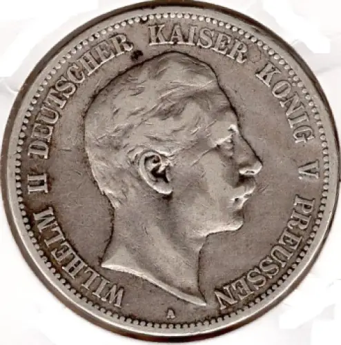 5 Mark PREUSSEN 1894 Wilhelm II Silbermünze