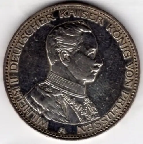 3 Mark Preussen 1914 Kaiser Wilhelm II in Uniform zum 25. Regierungsjubiläum