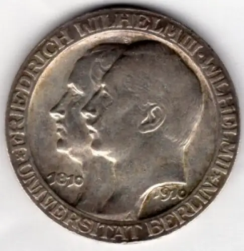 3 Mark Preussen 1910 100 Jahre Universität Berlin Silbermünze