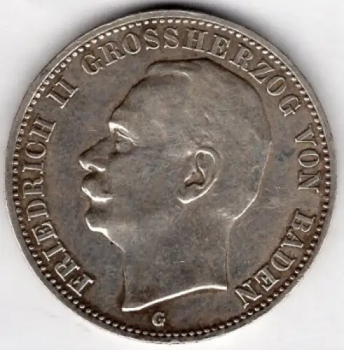 3 Mark Baden 1910 Friedrich II Silbermünze