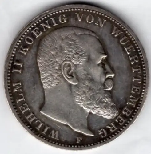 3 Mark Württemberg 1914 Wilhelm II Silbermünze