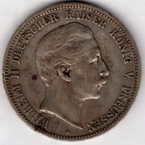 5 Mark PREUSSEN 1899 Wilhelm II Silbermünze