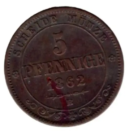 Sachsen 5 Pfennig 1862 B Johann