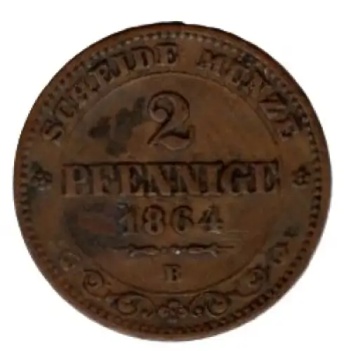 Sachsen Königreich 2 Pfennig 1864 B Johann I