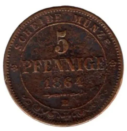 Sachsen Königreich 5 Pfennig 1864 B Johann I