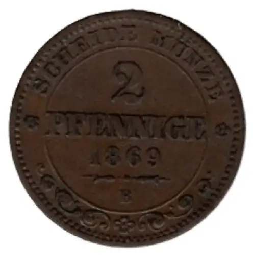 Sachsen Königreich 2 Pfennig 1869 B Johann