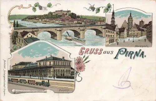 01796 Pirna Elbe Bahnhof Litho o 1898