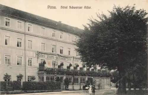 01796 Pirna Elbe Hotel Schwarzer Adler Bahnpost Dresden-Bodenbach ZUG 435 o 1909