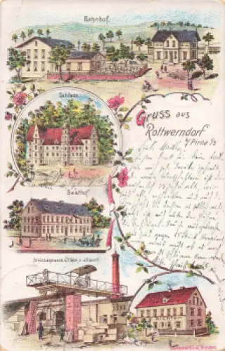 01796 Rottwerndorf Pirna Gasthof Bahnhof Steinsäge Litho 1907