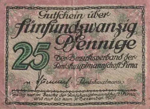 Pirna Sachsen 25 Pfennig Notgeld 1920