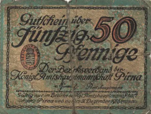 Pirna Sachsen 50 Pfennig Notgeld 1919