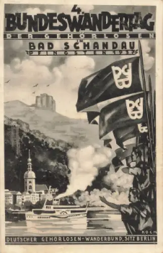 01814 Bad Schandau Bundeswandertag der Gehörlosen 1937 Künstlerkarte Koch