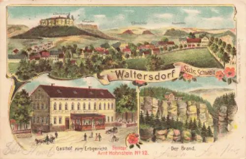 01814 Waltersdorf Sächsische Schweiz Gasthof Erbgericht Litho o 1909