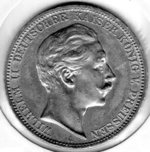 3 Mark PREUSSEN 1909 Wilhelm II Silbermünze