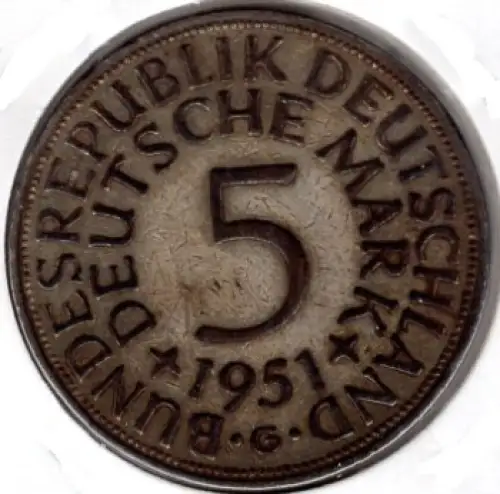 5 D-Mark 1951 G Silberadler BRD Jäger 387
