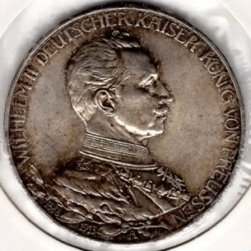 3 Mark Preussen 1913 Kaiser Wilhelm II 25. Regierungsjubiläum Silbermünze