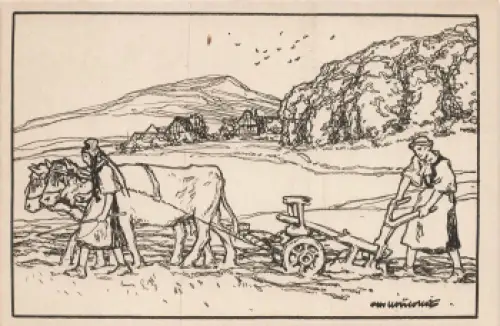 Otto Ubbelohde Hessische Trachten Nr.254 Bauer mit Pflug Mandt-Verlag * um 1920