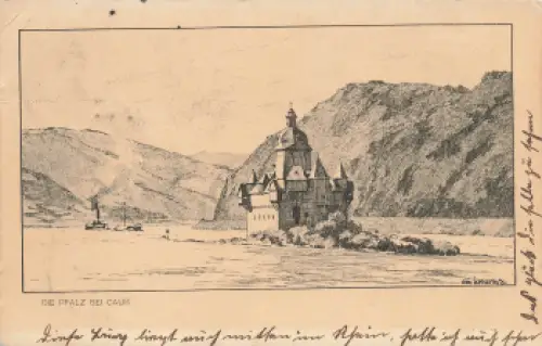 Der Rhein Serie I No.10 Die Pfalz bei Caub Künstlerkarte Otto Ubbelohde Mandt-Verlag o 1917