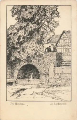 Meine Wälder Am Dorfbrunnen Künstlerkarte Otto Ubbelohde Mandt-Verlag * um 1920