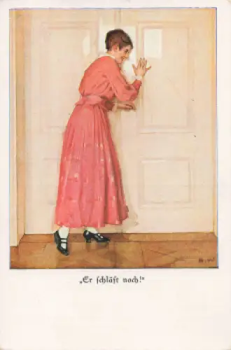 Er schläft Noch! Nr.9 Künstlerkarte Brynolf Wennerberg B.W. * um 1915