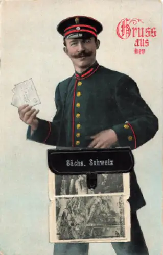 Sächsische Schweiz Briefträgerkarte mit Lporello o 1914