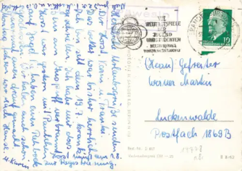14778 Päwesin Landpoststempel o 1962 auf AK Brandenburg