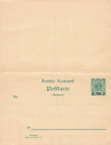 Deutsch-Ostafrika Ganzsache mit Antwortteil 3 Pesa auf 5 Pfennig Krone Adler * um 1890
