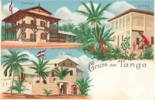 Tanga Bahnhof Deutsch-Ostafrika Litho * um 1890