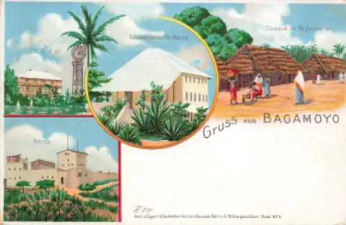 Bagamoyo Litho Privatganzsache 3 Pesa auf 5 Pfennig Krone Adler Deutsch Ostafrika * um 1890